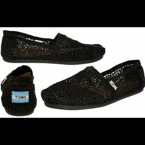 Toms Black Lace Crochet Slip-on Shoes